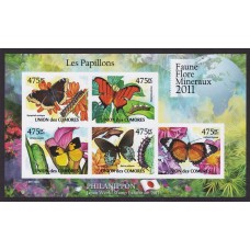 COMORES HOJA BLOQUE ESPECIAL NUEVA MINT FLORES MARIPOSAS VARIEDADES SIN DENTAR